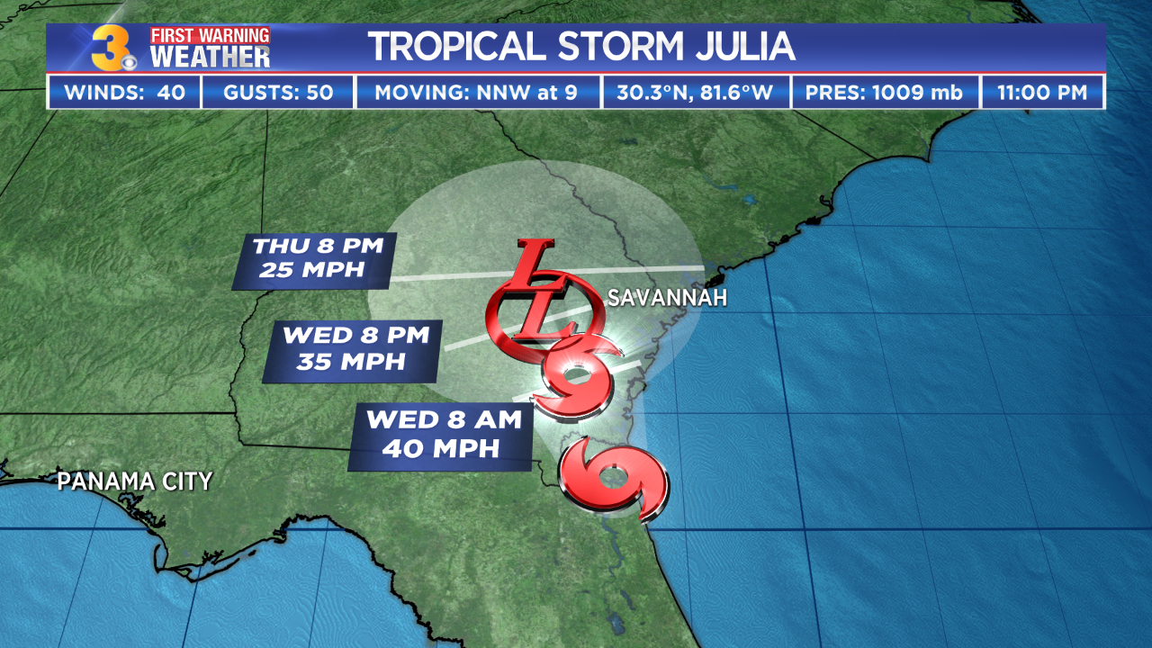 Tropical Storm Julia meanders on coast